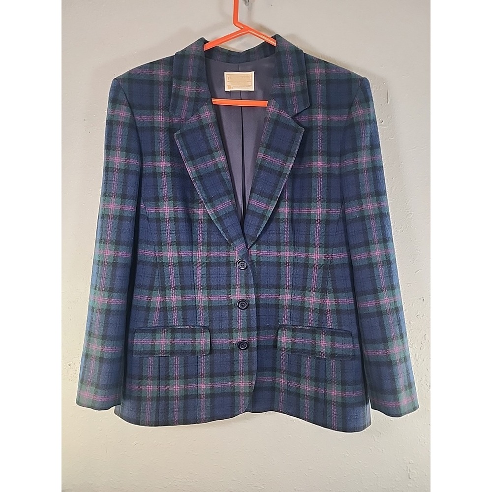 Pendleton Blue Green Plaid Wool Blazer Jacket